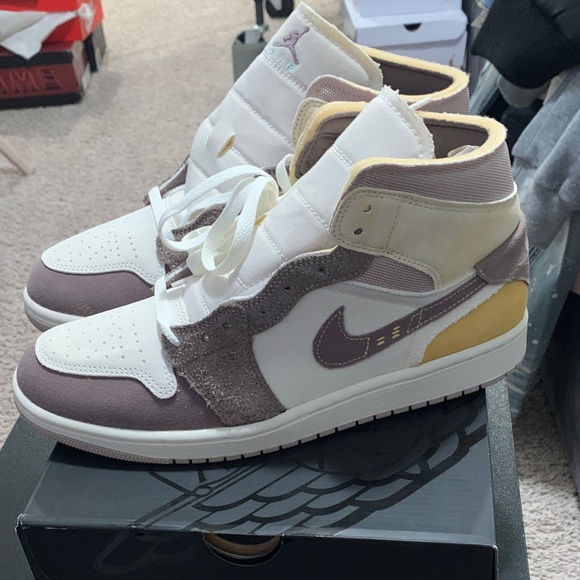 Jordan Athletic Shoes in White, Brown, and Yellow
